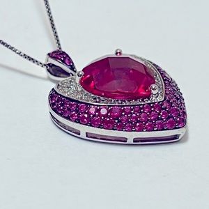 Pink and red gemstone heart necklace